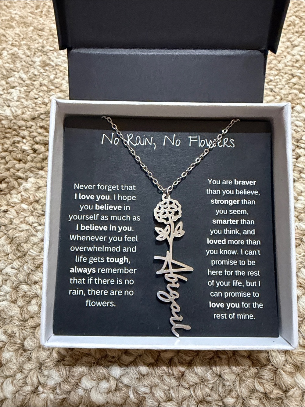 Silver 'Abigail' Rose Name Pendant Necklace - Inspirational Women Jewelry